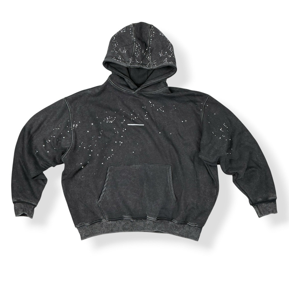 Neon Blanc Sweatshirt Men Size XL Black Hoodie Rhinestone Oversized NWT